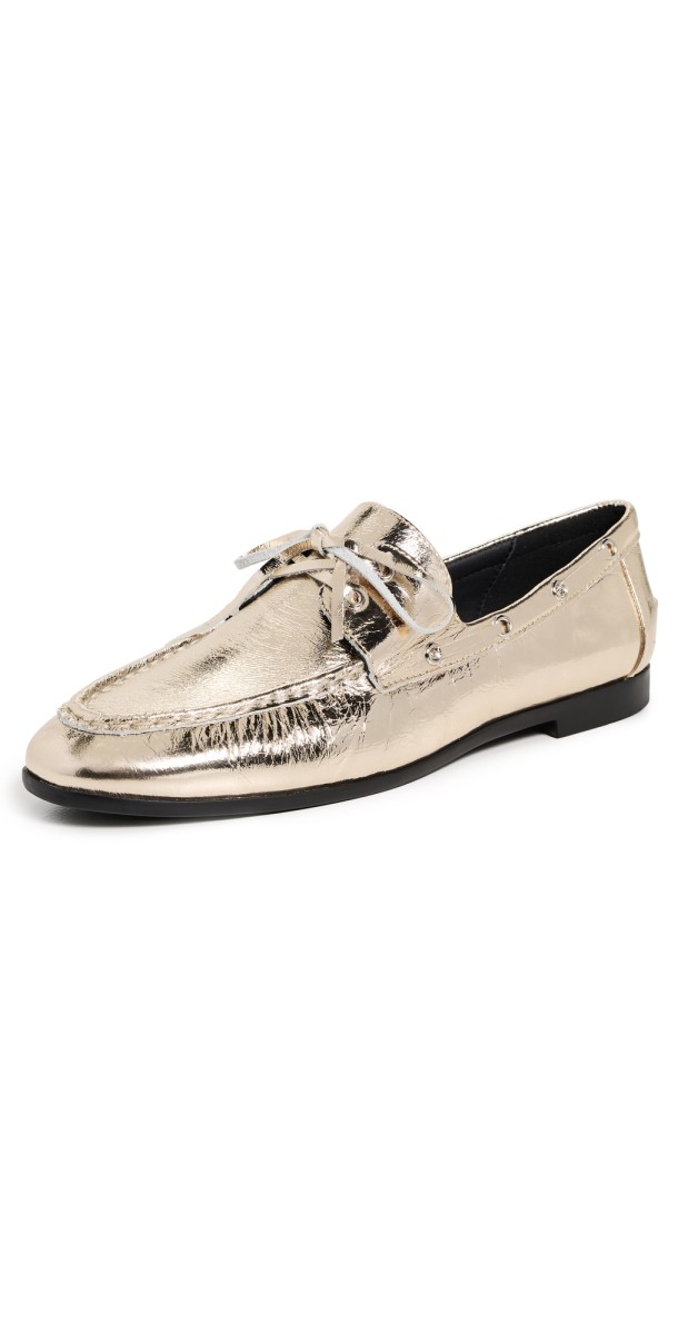 Black Suede Studio Davy Flats Gold Crinkle Leather