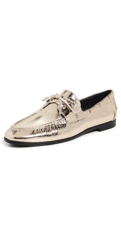 Black Suede Studio Davy Flats Gold Crinkle Leather
