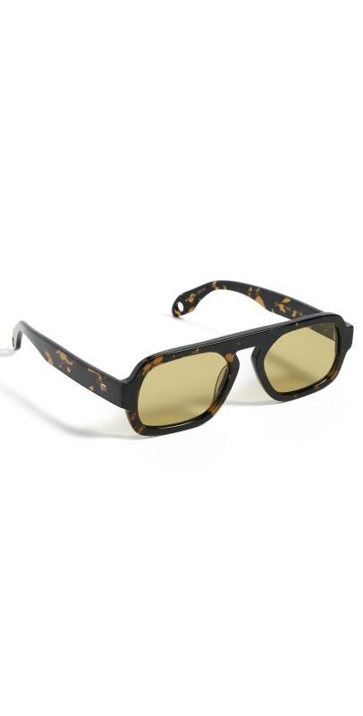 Elisa Johnson Jane Mini Sunglasses Dark Brown Tort Olive Green Lens