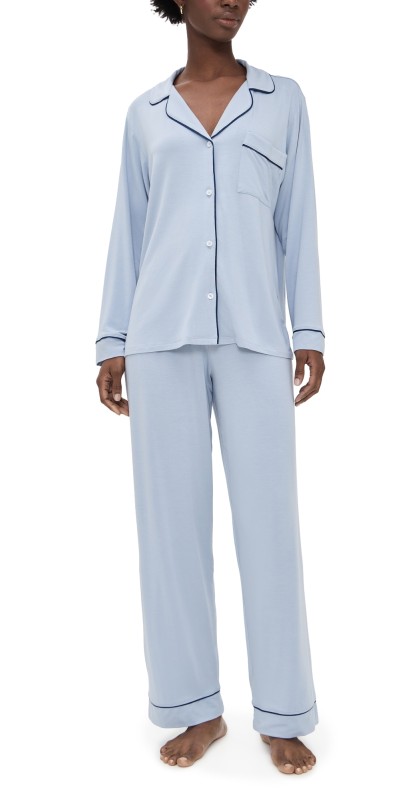 Eberjey Gisele Long Pajama Set Grey Dawn/Navy