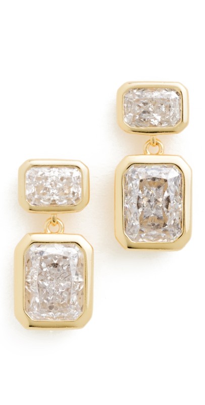 SHASHI Emerald Baguette Drop Earrings Gold