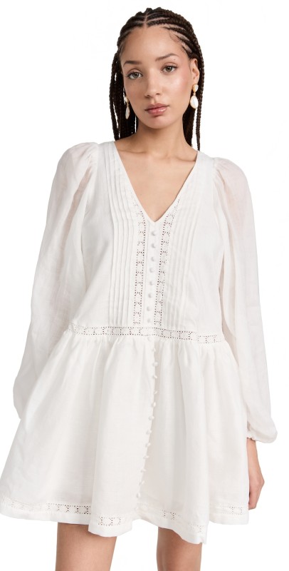Joslin Lola Linen Ramie Mini Smock Dress Cream