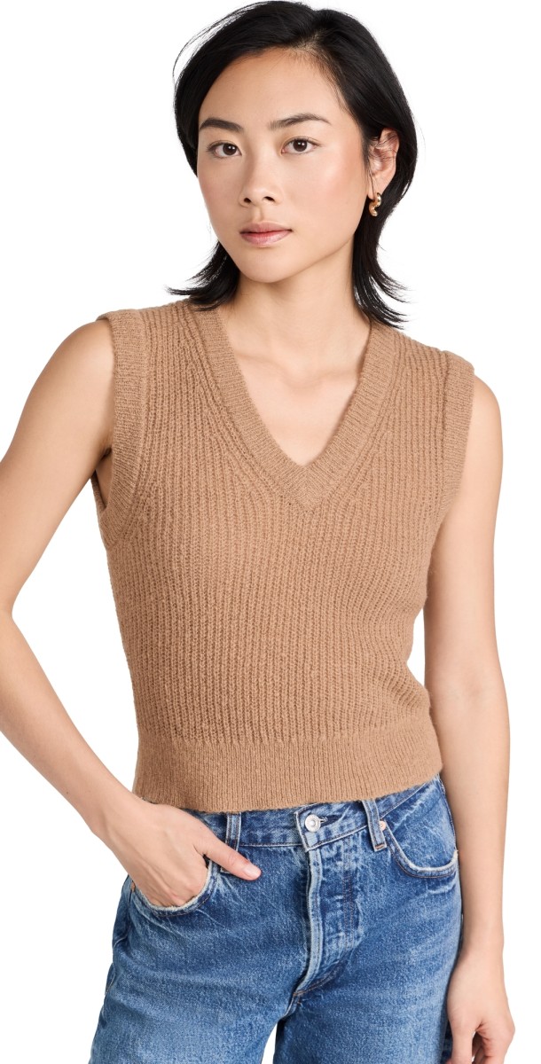 Madewell Shrunken Crop Sweater Vest Hthr Caramel