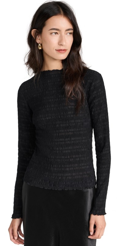 Vince Long Sleeve Smocked Top Off White
