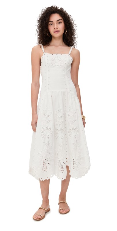 FARM Rio Off White Richilieu Midi Dress Off-White