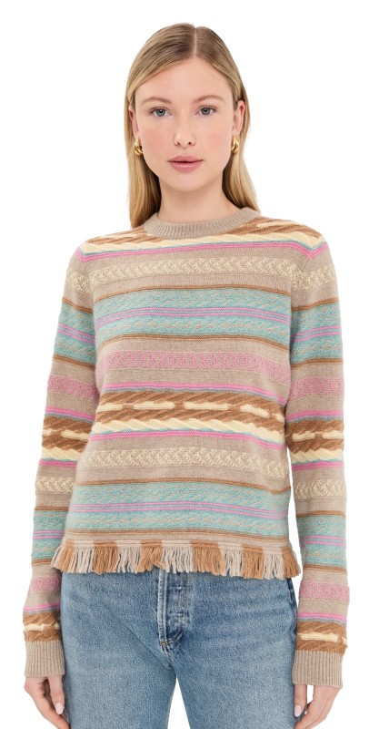 Guest in Residence Western Stripe Crew Pullover Taupe Combo