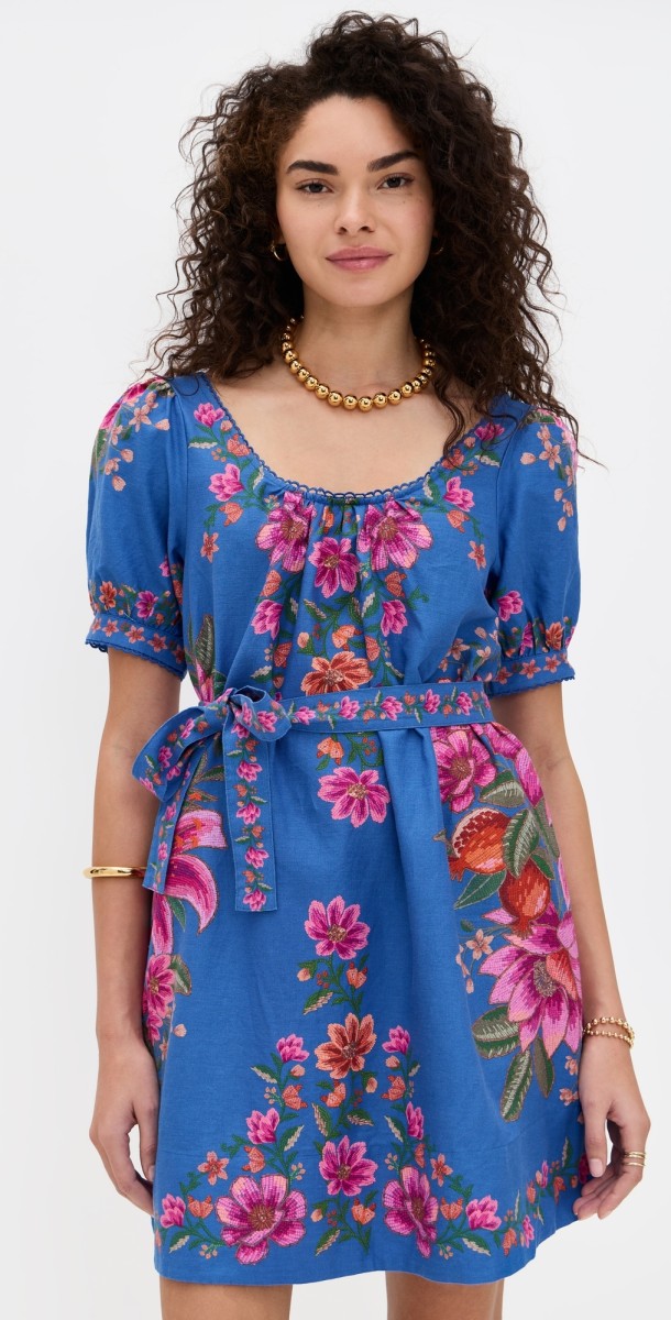 FARM Rio Summer Fruit Blue Scarf Dress Summer Fruit Scarf Blue