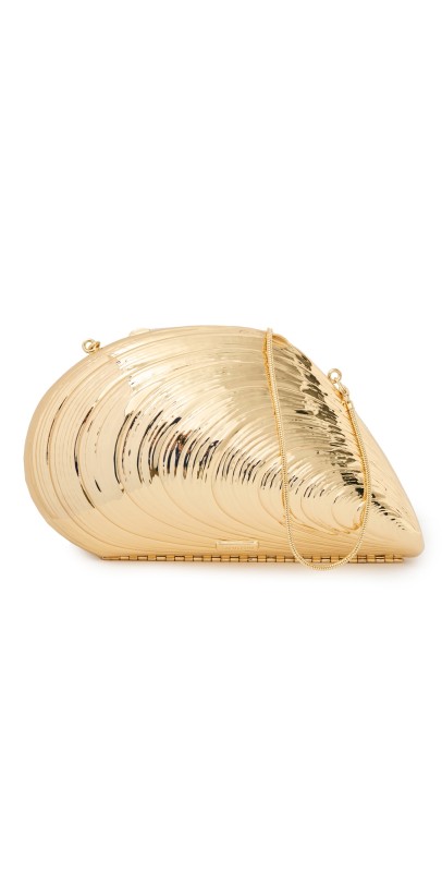 SIMKHAI Bridget Metal Oyster Shell Clutch Gold