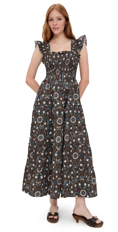 Hill House Home The Ellie Maxi Nap Dress Swedish Floral/Chocolate