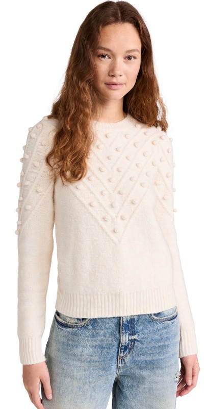 English Factory Pom Pom Detail Long Sleeve Sweater Ivory