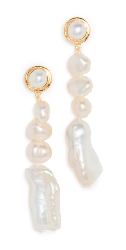 AGMES Short Emmanuelle Earrings Gold Vermeil/Pearl