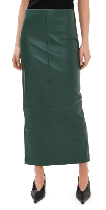 St. Agni Leather Column Skirt Deep Green