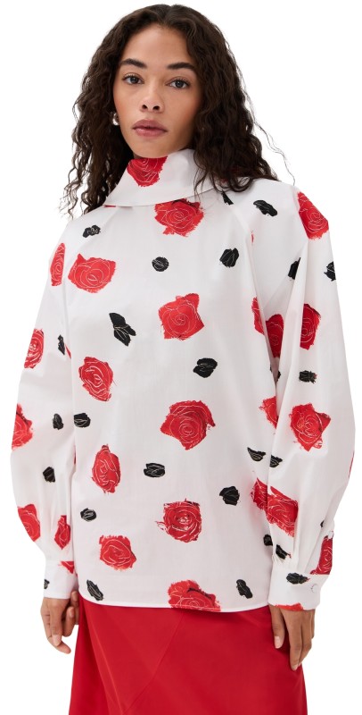 Marni Balloon Top with Long Raglan Sleeves Lily White