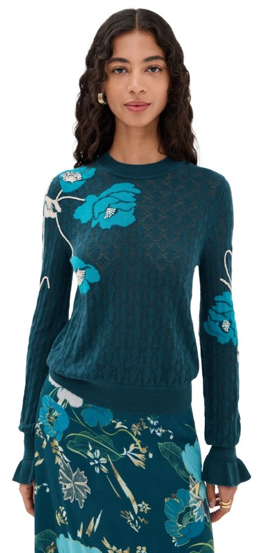 Figue Patricia Sweater Blooming Floral Peacock Blue
