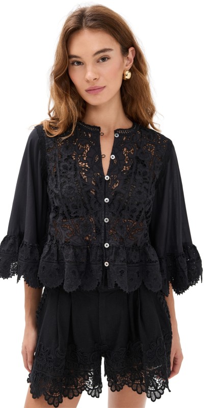 Sea Shanna Lace 3/4 Sleeve Top Black