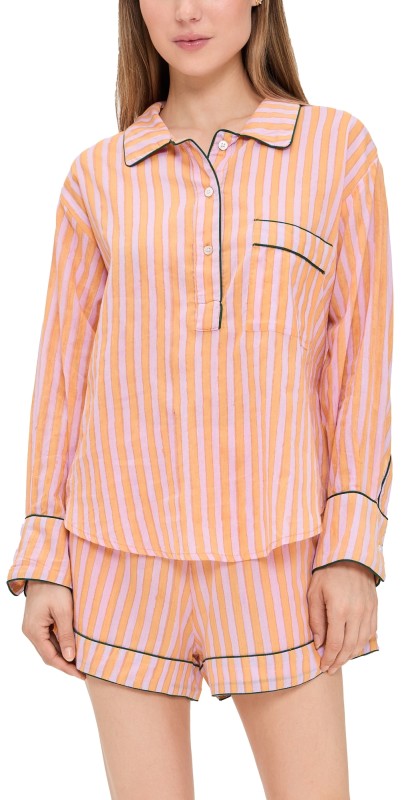 Folkloore Shorts Pajama Set Orange & Lilac Stripes w/Green
