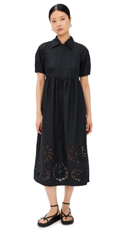 ALIGNE Gabriella Broderie Midi Dress Black