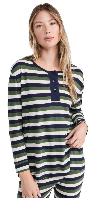 THE GREAT. The Sleep Henley Winter Pine Stripe