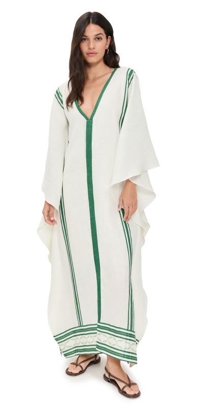 Andres Otalora Poetica Natural Caftan Off White With Green Accents