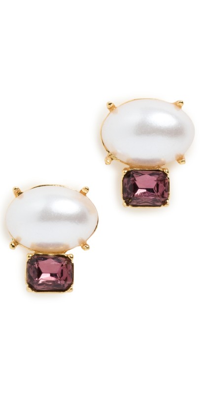Kenneth Jay Lane Double Stone Earrings Amethyst/Pearl