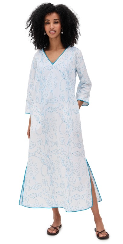 Lingua Franca Petra Caftan White Multi