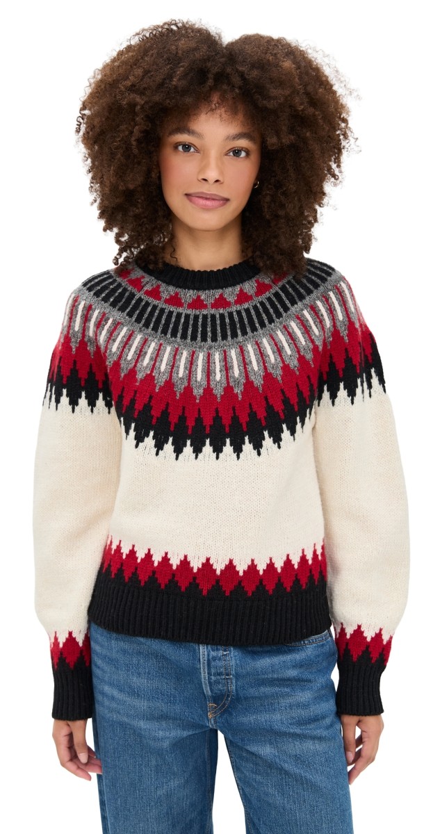 Polo Ralph Lauren Wool Blend Long Sleeve Crew Neck Sweater Authentic Cream Multi