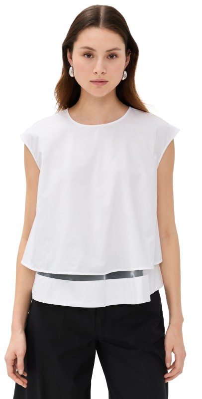MEIMEIJ Poplin Top with Mesh Poplin Layer Off White
