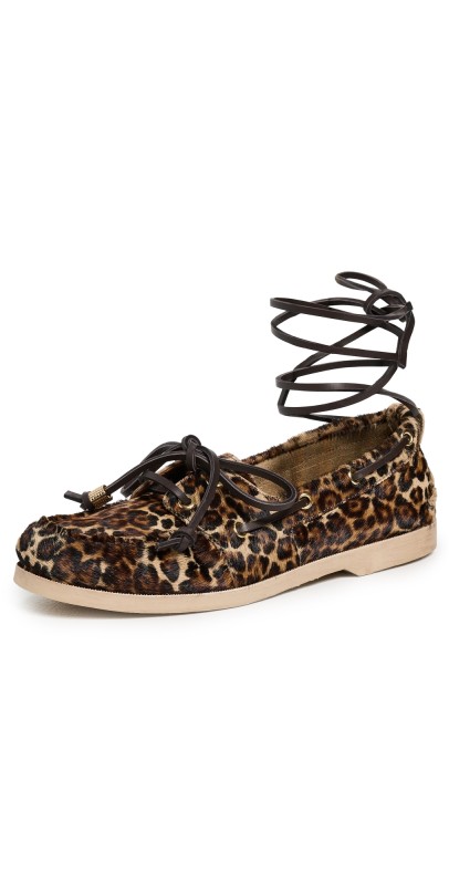 Golden Goose Horsy Leopard Boat Shoes Beige Brown Black Leo