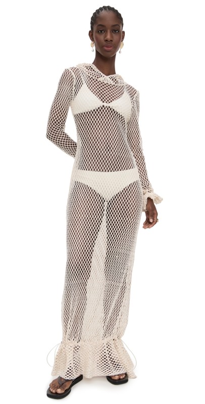 Fe Noel Hooded Knit Coverup Dress Bone Netting