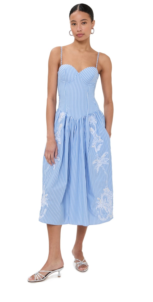 Stella Jean Bustier Midi Dress Blue Stripe