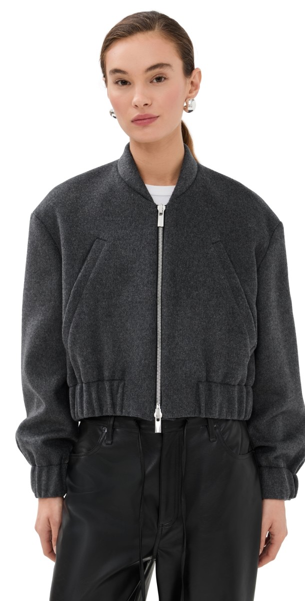 Another Tomorrow Bomber Jacket Light Grey Melange
