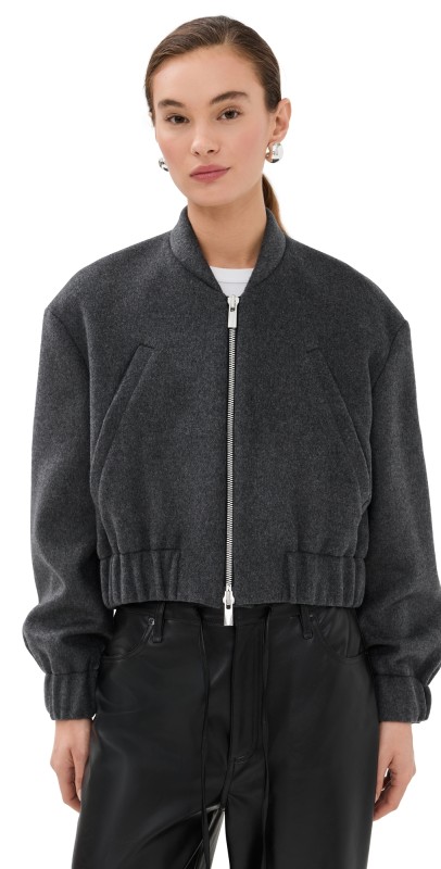 Another Tomorrow Bomber Jacket Light Grey Melange