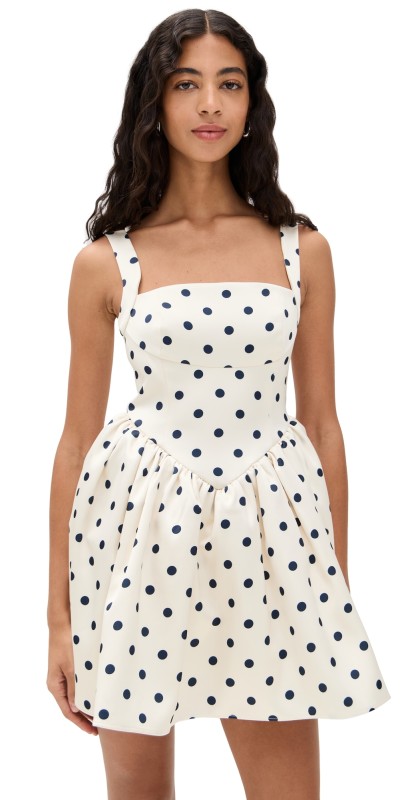 Self Portrait Cream Polka Dot Satin Mini Dress Cream