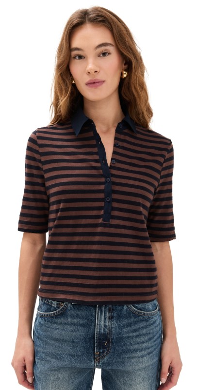 Stateside Preppy Stripe Polo Top Espresso
