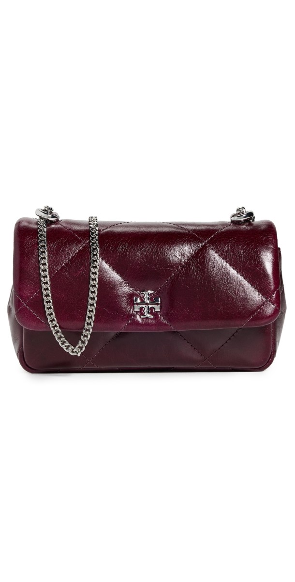 Tory Burch Kira Diamond Quilt Distressed Mini Flap Bag Dark Carm