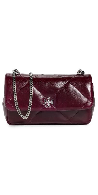 Tory Burch Kira Diamond Quilt Distressed Mini Flap Bag Dark Carm