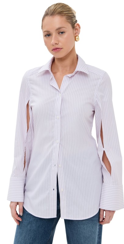 Victoria Beckham Split Sleeve Fitted Shirt Lilac/Paprika/White