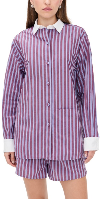 Lunya Airy Cotton Curved Hem Long Sleeve Short Set Odyssey Stripe
