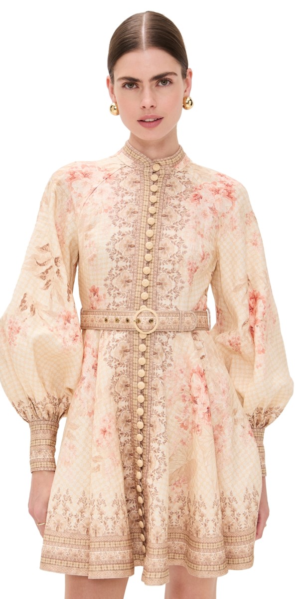 Zimmermann Illuminate Buttoned Mini Dress Coral Floral
