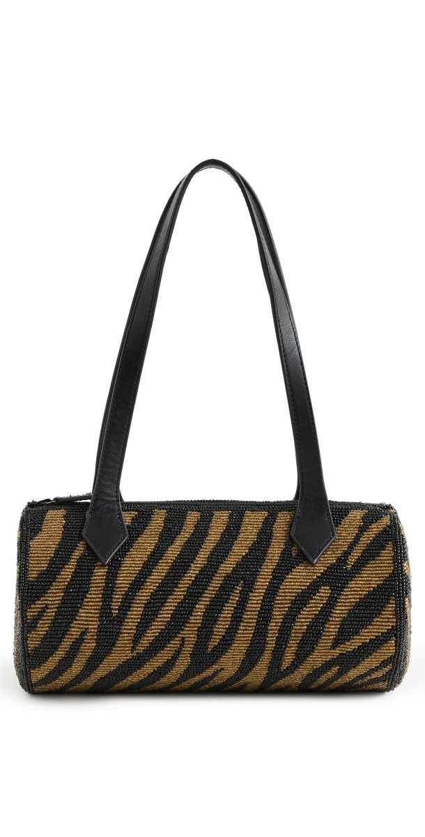 Reformation Aurora Shoulder Bag Bronze Black Zebra Beaded