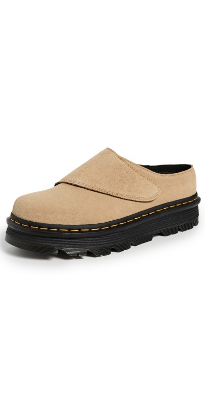 Dr. Martens Zebzag Anywair Suede Clogs Tan Bronx Suede