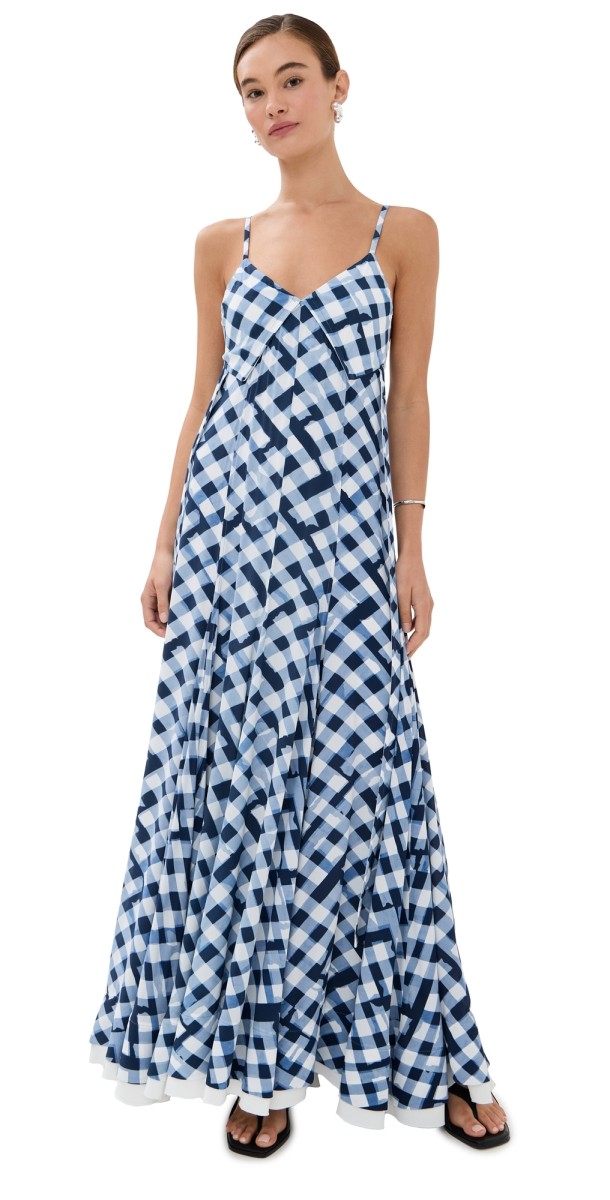 Proenza Schouler June Dress In Printed Crepe De Chine Dark Navy Multi