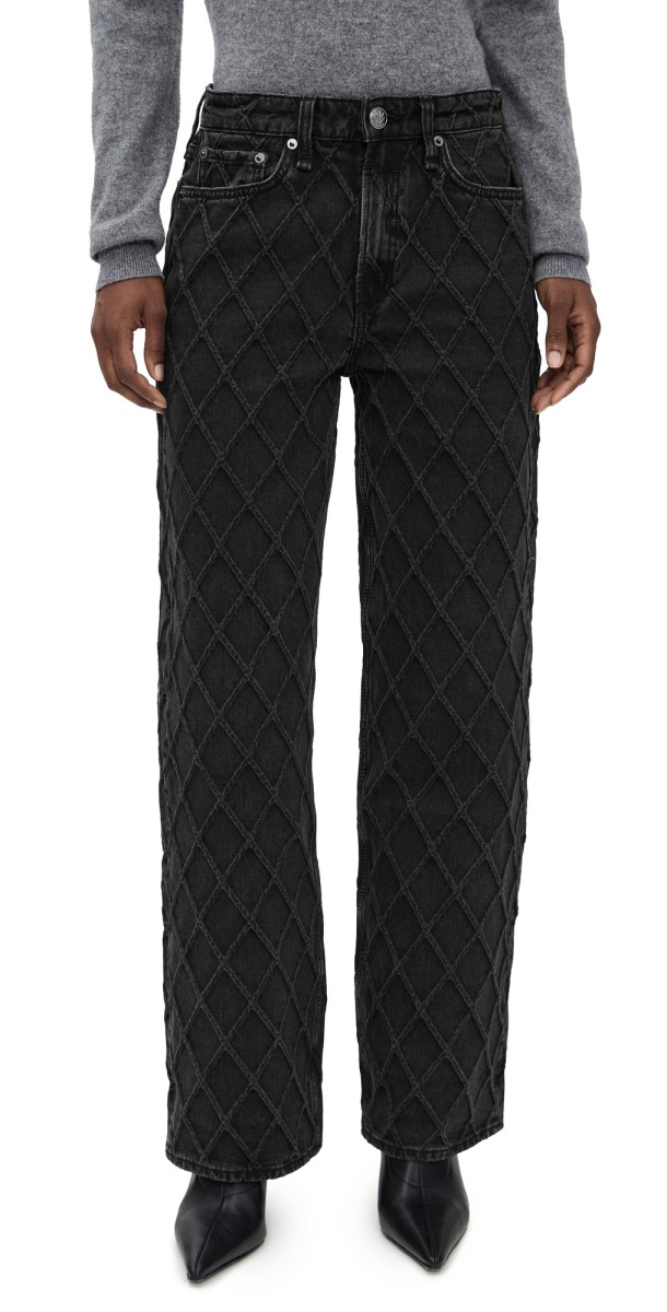 rag & bone Logan Mid Rise Wide Leg Jeans Qwblk