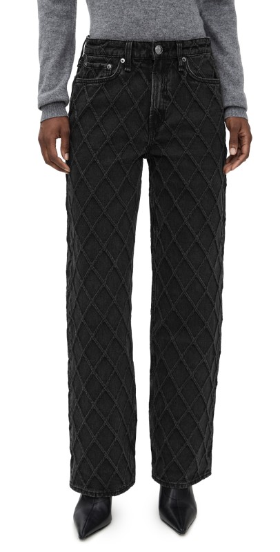 rag & bone Logan Mid Rise Wide Leg Jeans Qwblk