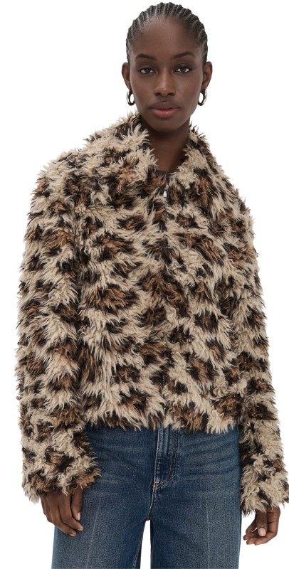 MSGM Leopard Bomber Jacket Clay