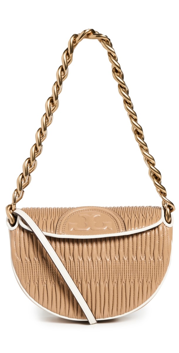 Tory Burch Fleming Soft Pleated Mini Crescent Bag Dusty Almond