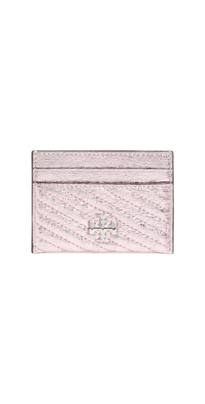 Tory Burch Kira Metallic Moto Quilt Card Case Sparkle Pink