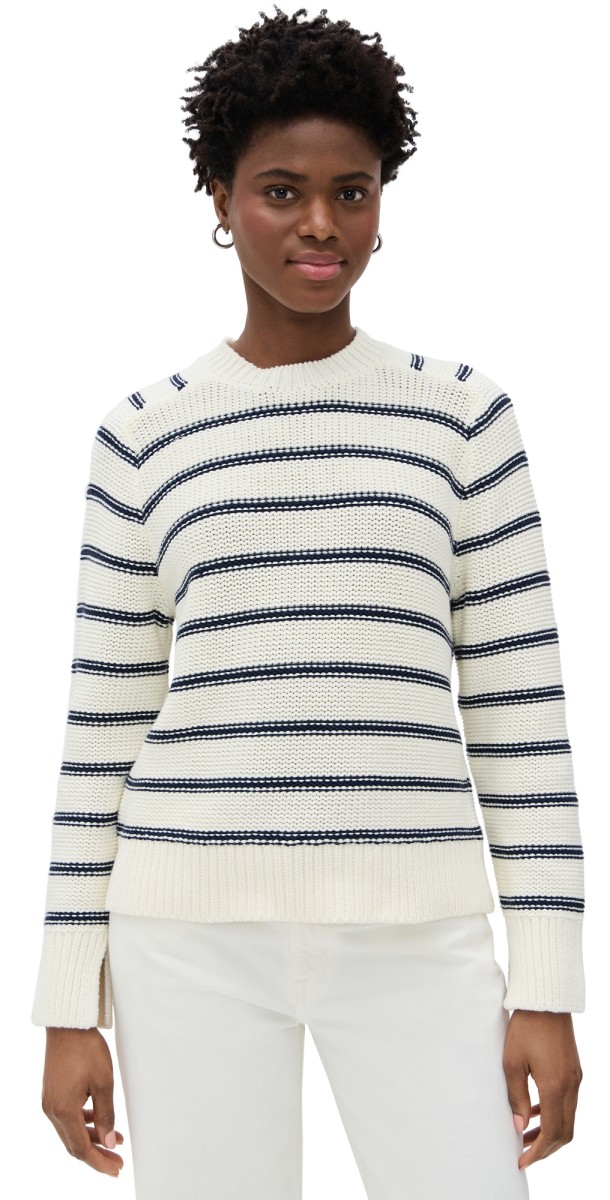 Madewell Stripe Clean Cotton Kyla Pullover Bright Ivory Navy Stripe