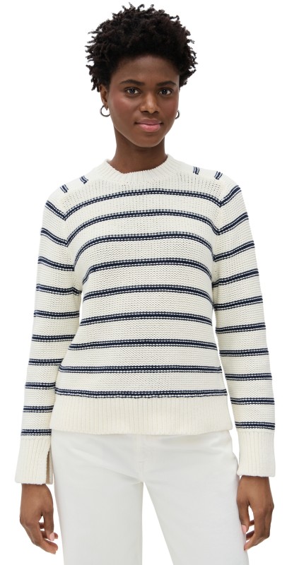 Madewell Stripe Clean Cotton Kyla Pullover Bright Ivory Navy Stripe