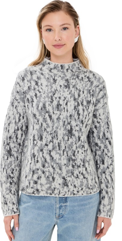 Vince Abstract Onyx Jacquard Mock Neck Grey Onyx